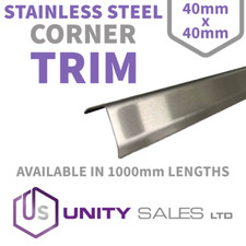 40mm x 40mm STAINLESS STEEL CORNER TRIM WITH BEVELLED EDGES - 1000mm LENGTHS