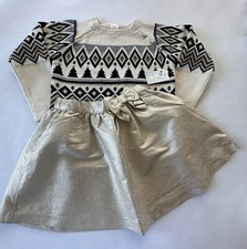 Gymboree Girl Size 7 WINTER WONDERLAND 2023 Fair Isle Sweater Gold Skirt NWT.