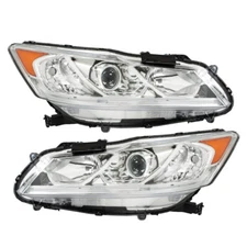Headlights W/DRL Halogen Chrome For 2016-2017 Honda Accord Sedan 4Dr Left&Right
