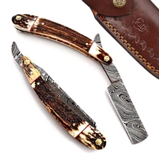Custom Hand Made Damascus Steel Straight Folding Razor With Shave Ready Razor-14