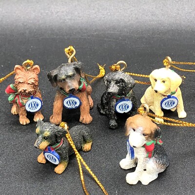 6 AKC Dogs Mini Christmas Ornaments American Kennel Club Collectible 2004 Trevco