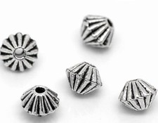 Bicone Metal Spacer Beads - 50 pcs - Antique Silver Tone - 4mm - Striped Pattern