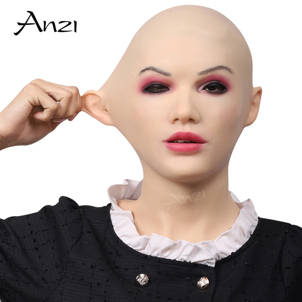 Anzi Realistische Silikon Weibliche Kopf Maske Halloween Schönheit Gesicht für C - Bild 2 von 4