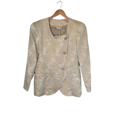 Shirley Wiss Vintage Brocade Evening Jacket Size L/XL Cream Formal Event