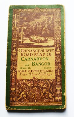 Vintage c. 1913 Ordnance Survey Road Map of Carnarvon and Bangor: Sheet 11