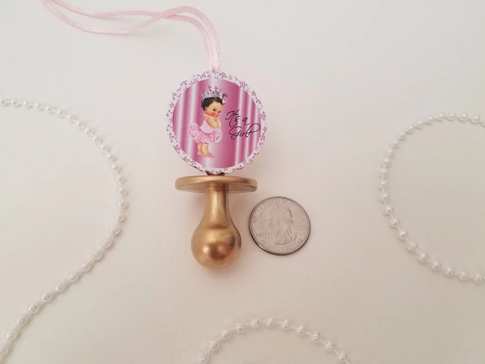 12 Princess Pacifier Necklace Baby Shower Favor Prize Game Its a Girl Decoration - Image 2 of 4