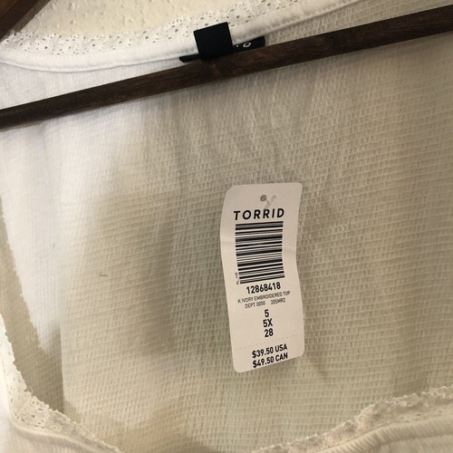 Torrid Top Size 5 5X Ivory White Embroidered Crepe Square Neck Cap Sleeve Shirt - Picture 5 of 13