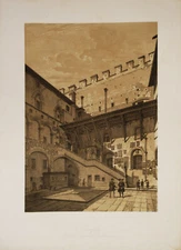 IL BARGELLO CORTILE FLORENCE The Bargello Florence Lithograph 1800 Durand Cicéri