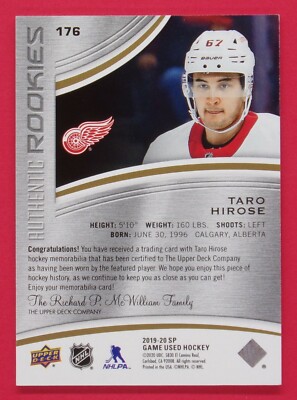 2019-20 SP Game Used Taro Hirose RC Jersey 096/599 Gold #176 Red