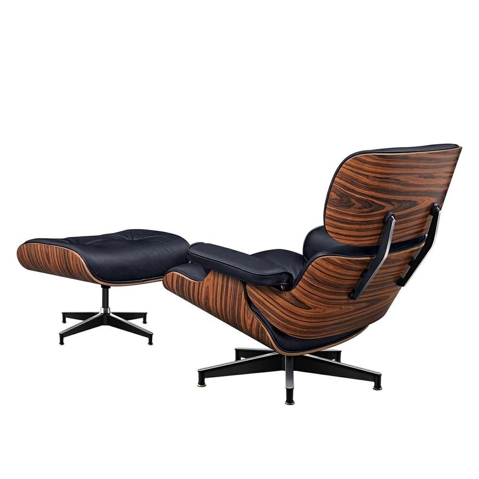 Mid Century Eams Lounge Chair and Ottoman Set Top Grain Leather ...