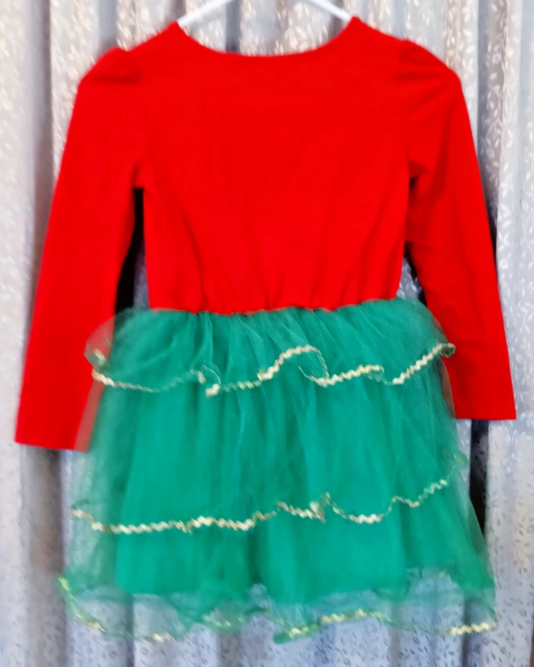 阳光时尚精品女孩亮片圣诞树分层蓬裙连衣裙 6-7 — 第 4/4 张图片