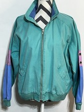 Vintage Bay Club Women 12 Color Block Full Zip Jacket Coat Green Mauve 80s 90s