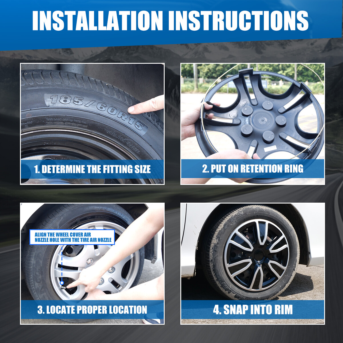 15 Inch Wheel Covers Trim Ring R15 Snap On Hubcaps Silver&Black Lacquer Hub Caps