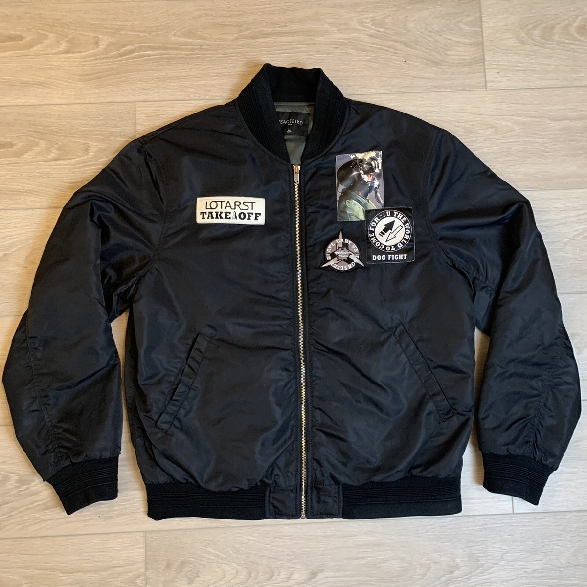 Punk Rock Peacebird Bomber Jacket With Patches Street Wear Punk Rock Peacebird Bomber Jacket With Patches Street Wear