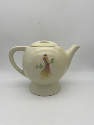 Hall China Co. Birds of Paradise  Orb  Teapot / Coffee pot Dripolator USA 1960s