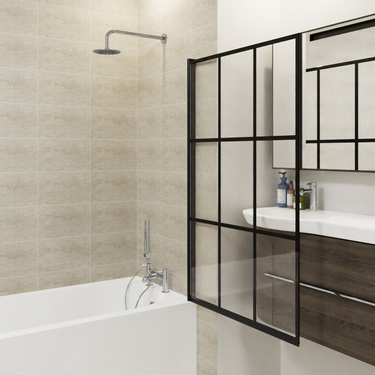 Matte Black Pivot Curved P Bath Shower Screen Glass Door L Shaped