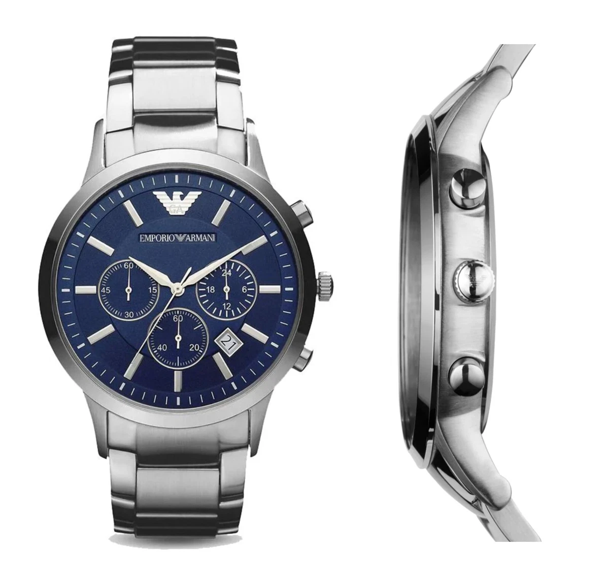 Emporio Armani Watch AR2448 Stainless Steel Chronograph Blue Dial
