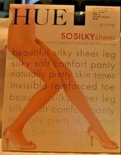 HUE So Silky Sheer Pantyhose Non-Control Top Inv Toe Size Med/Large Black (HU6)