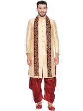 Men's Maroon Embroidered Velvet Stole Dry Clean Only, Size:2.5 meters