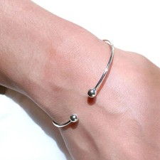 Handcrafted Cuff Adjustable Minimalist Wrist Bangle Silver Ball Bracelet MR 179
