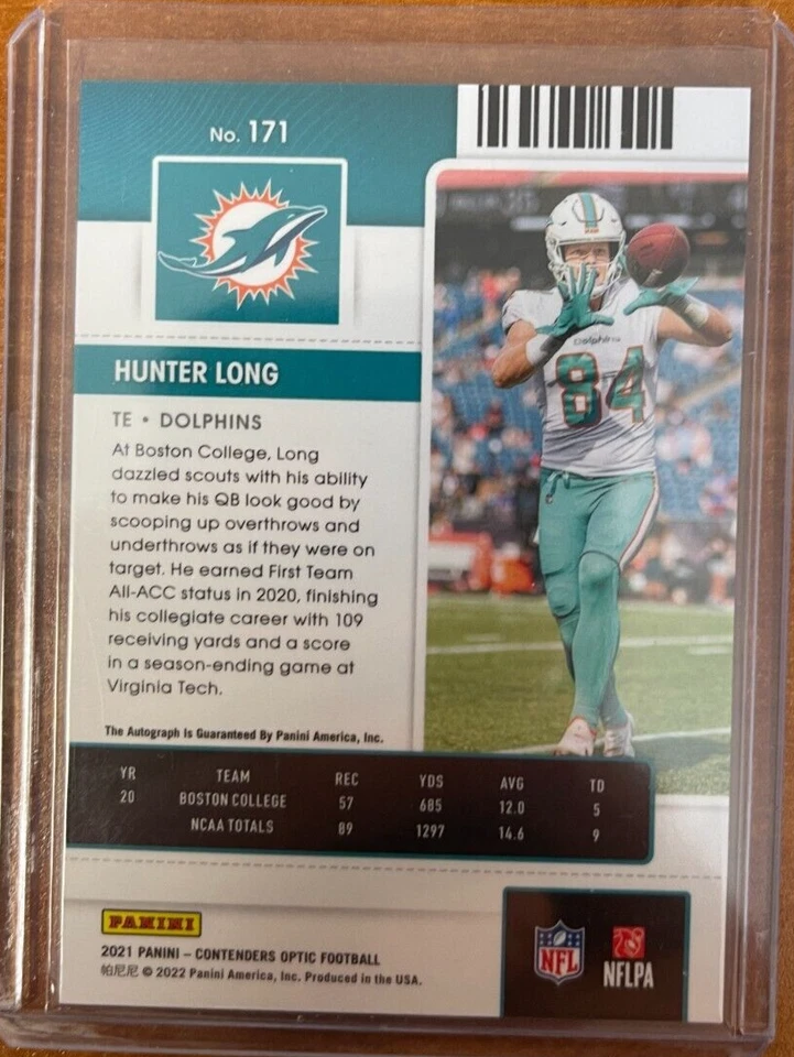 2021 Panini Contenders Rookie Ticket Hunter Long Auto Rc #185 A5 - Image 2 of 2