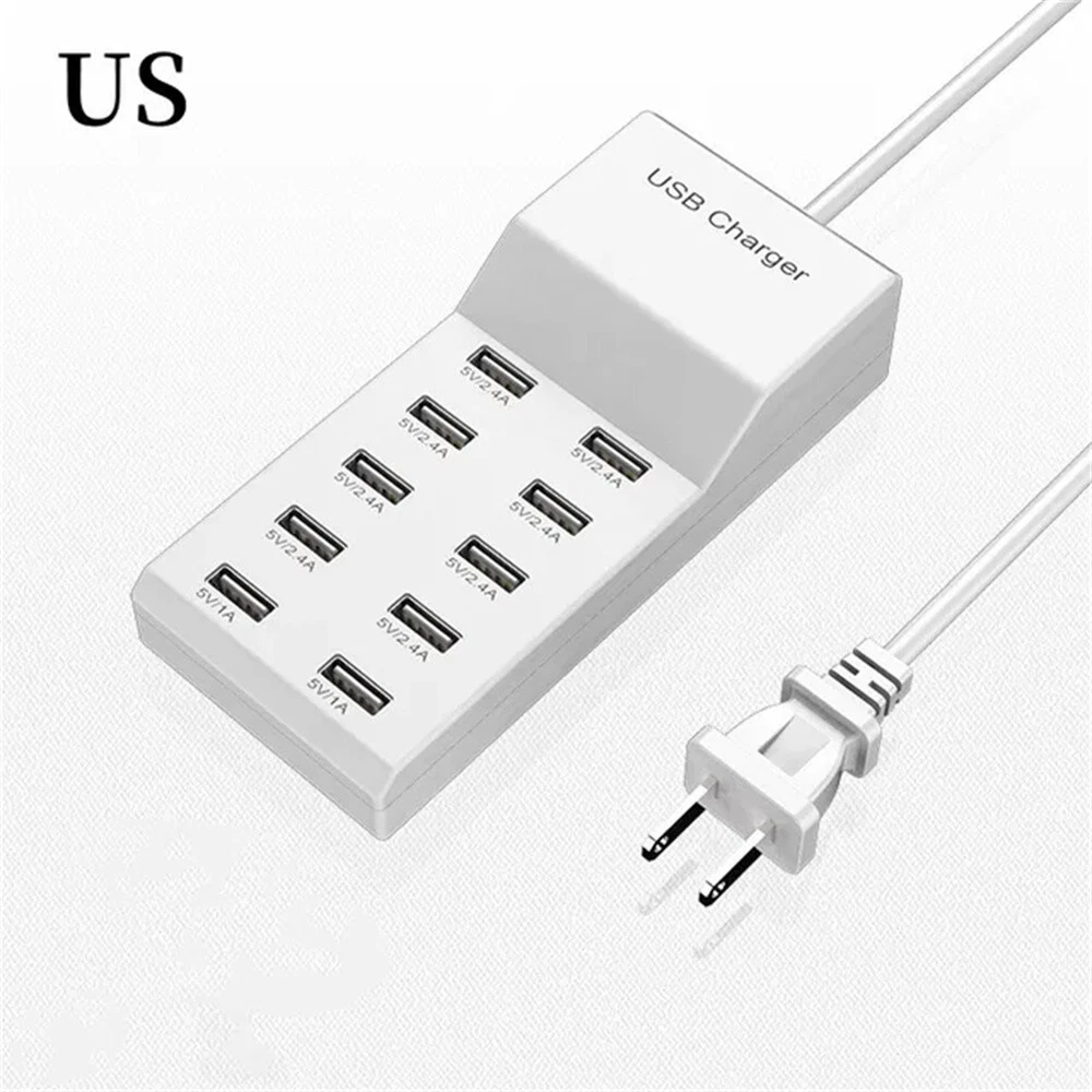 10-Port USB Charging Station for Phones Tablets Multiple Devices  