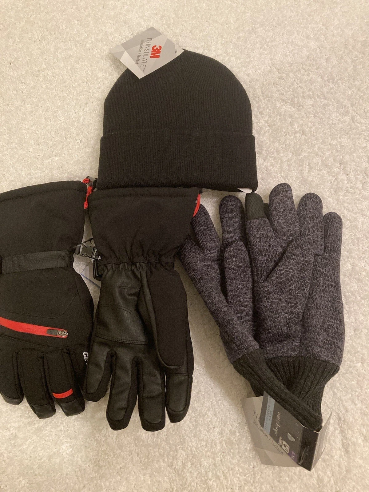 2 Pair 3M Gloves And Beanie 1 Is THINSULATE INSULATION ISOLANT WPF-TEK. Sz M