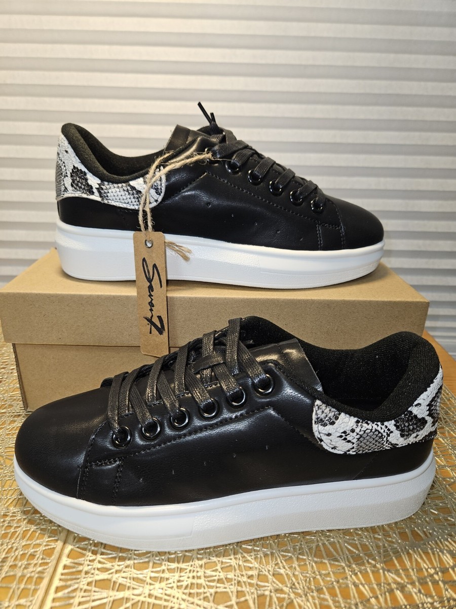 7 For All Mankind Womens Sz 7 Blk Snake White Sole Casual Shoes