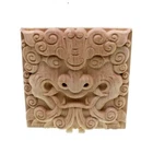 Vintage Unpainted Wood Carved Corner Onlay Applique Furniture Wall Door Frame