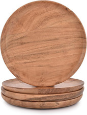 Desert Plate Acacia Wood Set of 4 Natural Wooden Dinnerware Set for Farmhouse De