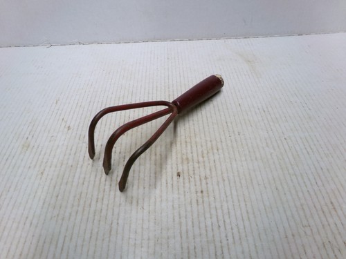 3 Tine Red Prong Head Garden Rake Claw Vintage