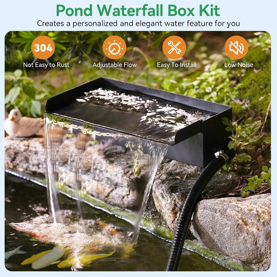 Pond Waterfall Box with Pump Kit, 11.8Inch 304 Stainless Steel Pond ...