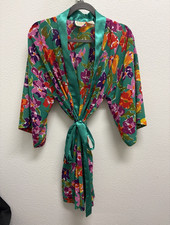 VTG Gold label Victoria's Secret Floral Satin Kimono Robe Tie Belt One Sz
