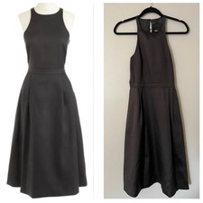 J Crew Black Silk Wool Blend Midi Dress 4 Fit Flare Sleeveless Cocktail Pockets