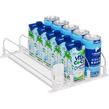 Drink Can Organizer for Fridge - White Automatic Soda Dispenser for Refrigerator