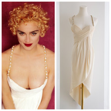 Chanel S/S 1990 Vintage Bridal Pearl Embellished Pleated Ivory Dress Gown