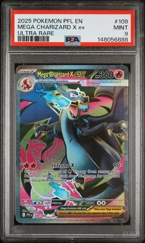 2025 POKEMON PFL EN-PHANTASMAL FLAMES ULTRA RARE #109 MEGA CHARIZARD X EX PSA 9