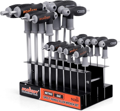 HORUSDY 18-Piece T-Handle Allen Wrench Set, Inch/Metric Long Arm Ball End Hex Ke