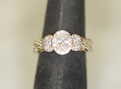 Vera Wang Love Oval/Round Diamond Halo Engagement Ring, 14K Yellow Gold 1.20 ctw
