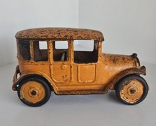 Antique Arcade Co. Cast Iron Yellow Cab Toy Taxi Car 8"L x 3"W x 3.5"H RARE OG