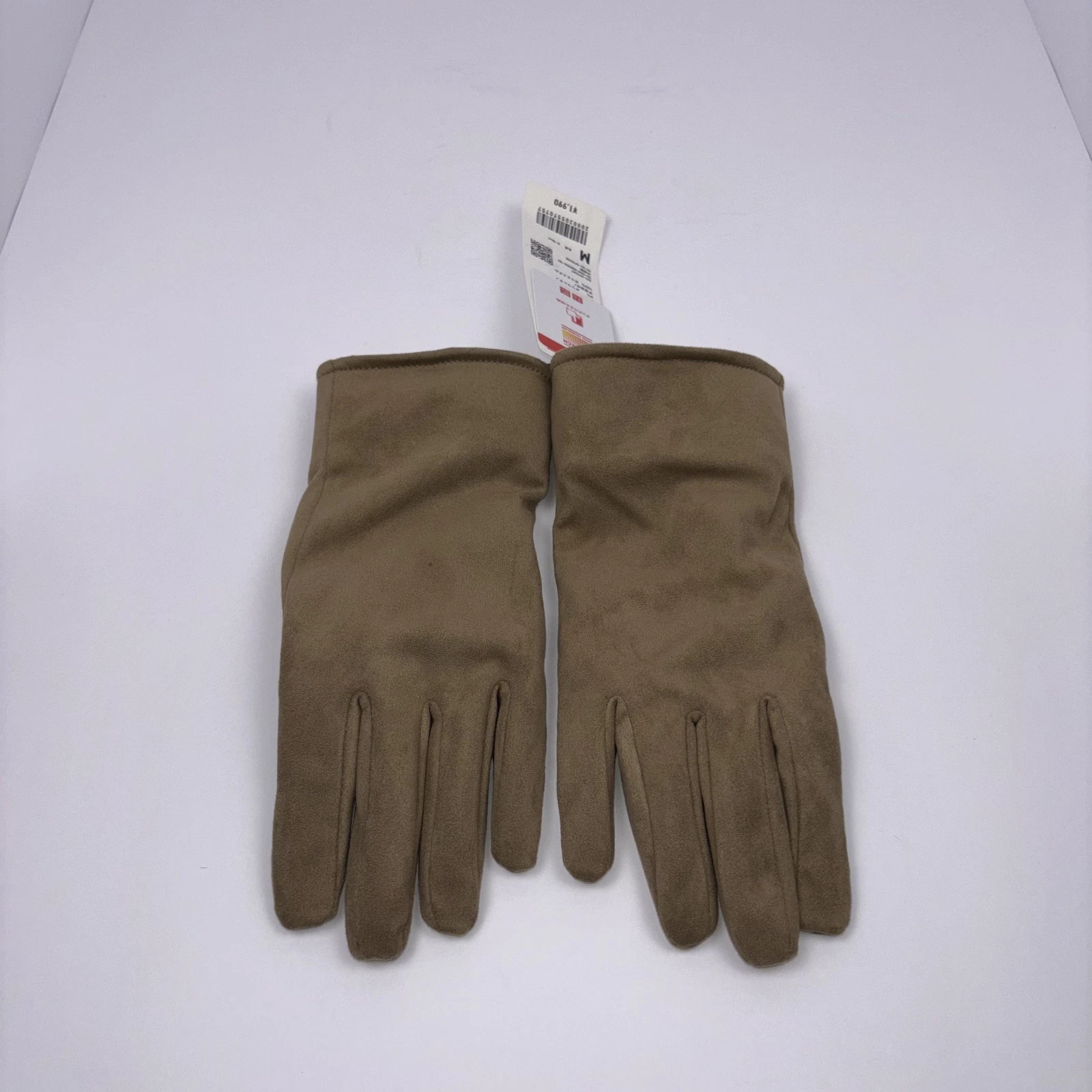 Uniqlo HeatTech Suede Touchscreen Gloves Size M Beige 479247 Fleece Lined