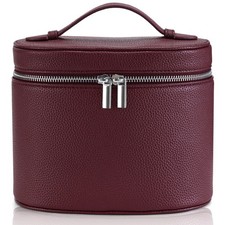 Portable Makeup Bag with Removable Divider - Travel Toiletry Organizer, Burgundy