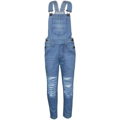 Enfants Filles Salopette Jeans Déchiré Bleu Clair Combinaison Mode 5-13 - Photo 1/2