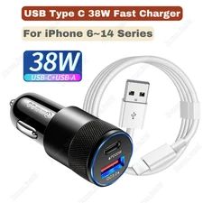 For i Phone 14 13 12 11 XR X 8 7 6 QC PD 38W Fast Car Charger Adapter USB Cable