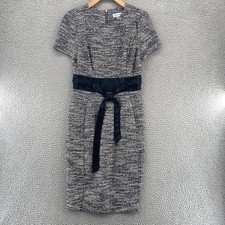 Calvin Klein Dress Womens 4 Black White Boucle Knit Sheath Short Sleeve PU Belt