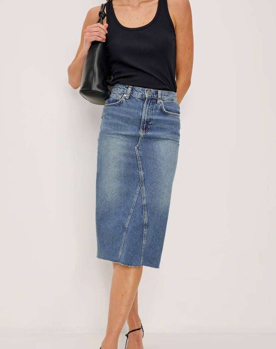 Rails Highland Midi Denim Skirt Size 27 Pencil Vintage Sapphire Hi Rise Jean Y2K