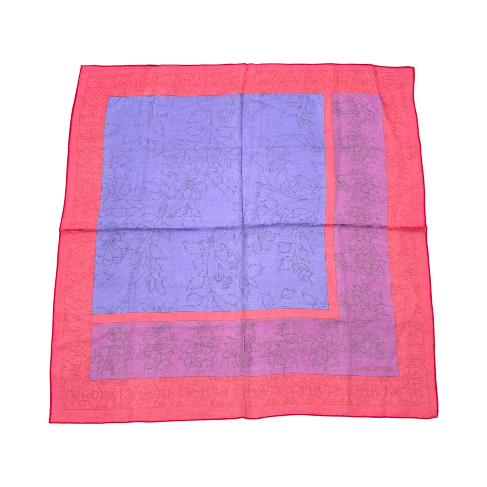Halston Silk Scarf Sheer Purple Red Pink Square Vintage Floral 20 1/2