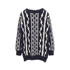 【Dress】CHANEL Tunic Cable Knit Dress Wool & Cashmere Navy Off-White From Japan