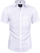 Alimens Gentle Mens Short Sleeve Dress Shirts Wrinkle Free Solid Casual Bu