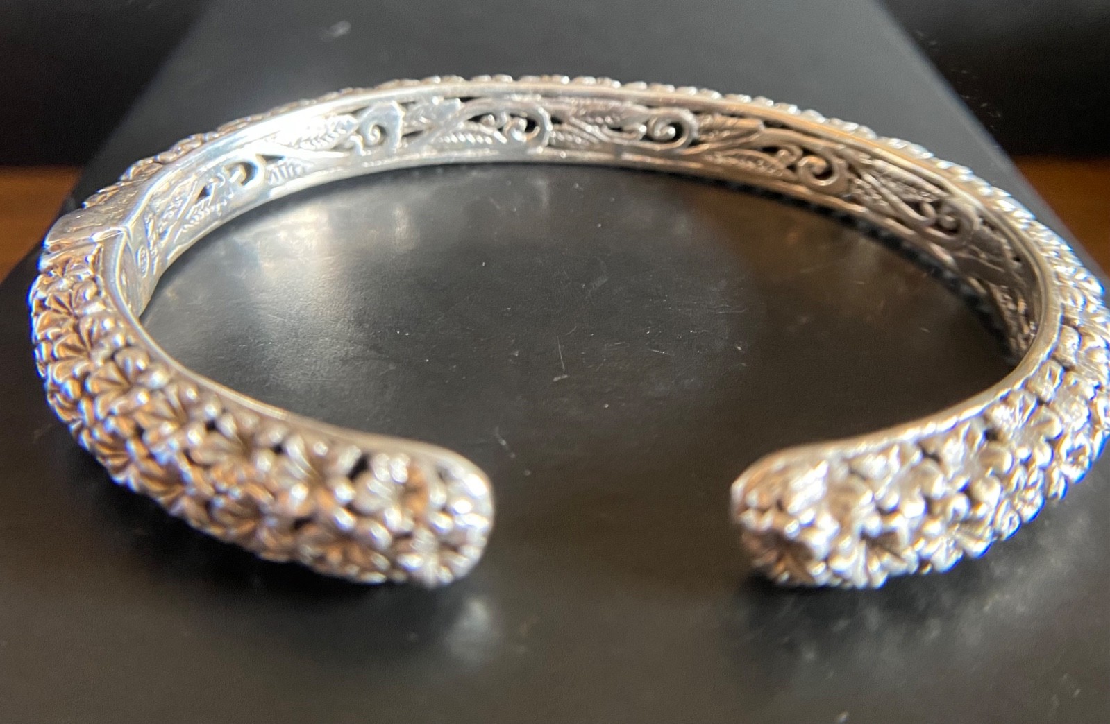 Sarda,Bali Handcrafted,Gorgeous,Sterling Cuff Bracelet in Frangipani Motif- 6.25